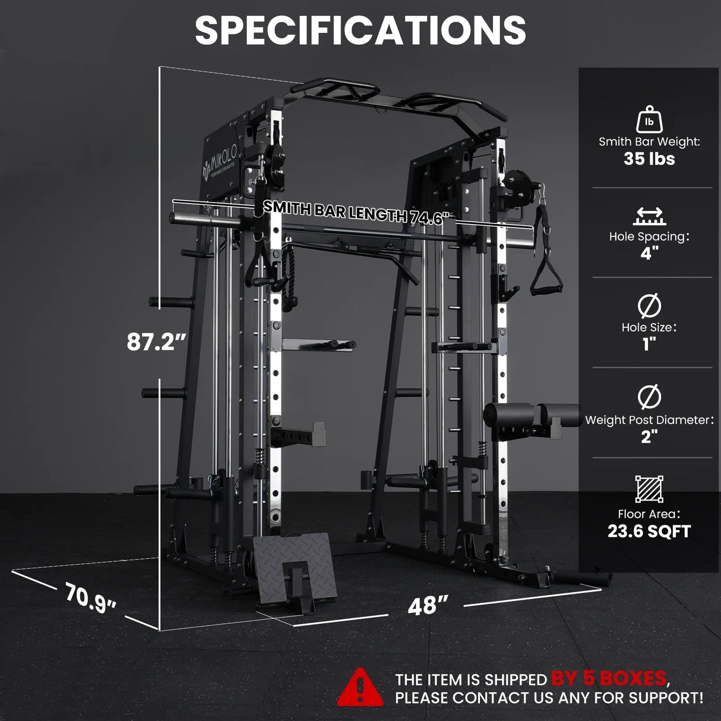 Smith Machine with 18Pcs Aluminum Pulley, 2200 Lbs Power Rack Cage with Cable Crossover, Weight Bar, 360° Landmine, Barbell Holders and Other Attachments, Total Body Strength Training Cage