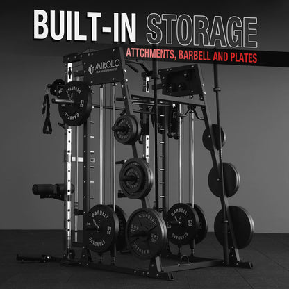 Smith Machine with 18Pcs Aluminum Pulley, 2200 Lbs Power Rack Cage with Cable Crossover, Weight Bar, 360° Landmine, Barbell Holders and Other Attachments, Total Body Strength Training Cage