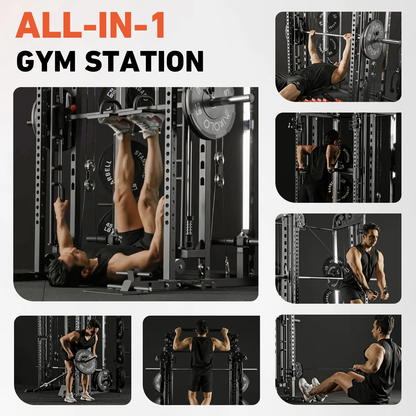 Smith Machine, All-In-One Power Rack Cage with Vertical Leg Press, 2000LBS Power Cage Squat Rack with Smith Bar, Dual Pulley Cable Crossover System for Home Gym