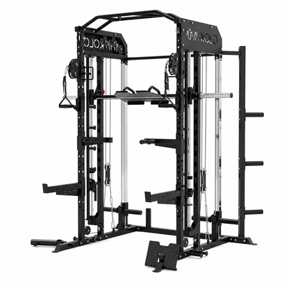 Smith Machine, All-In-One Power Rack Cage with Vertical Leg Press, 2000LBS Power Cage Squat Rack with Smith Bar, Dual Pulley Cable Crossover System for Home Gym
