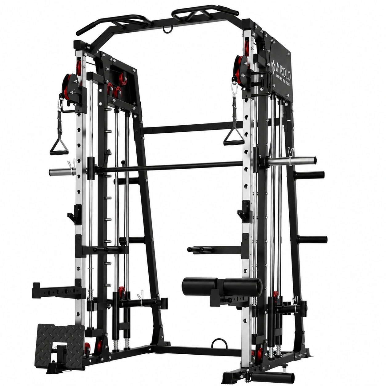 Smith Machine with 18Pcs Aluminum Pulley, 2200 Lbs Power Rack Cage with Cable Crossover, Weight Bar, 360° Landmine, Barbell Holders and Other Attachments, Total Body Strength Training Cage