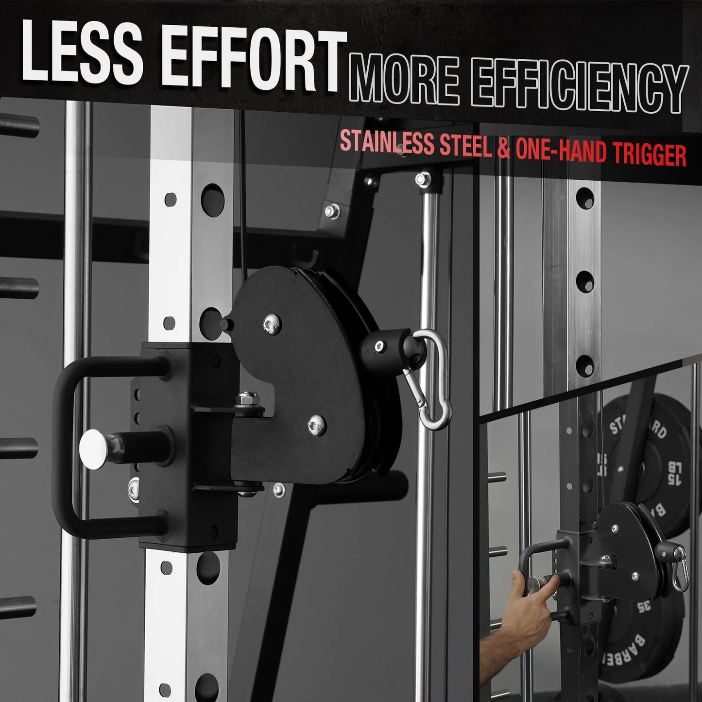 Smith Machine with 18Pcs Aluminum Pulley, 2200 Lbs Power Rack Cage with Cable Crossover, Weight Bar, 360° Landmine, Barbell Holders and Other Attachments, Total Body Strength Training Cage